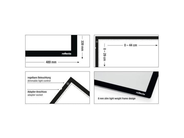 Reflecta LED Light Pad A3 Super Slim, Enkel bilderamme, Sort, 44 x 29 cm, Rektangulær, LED, DC