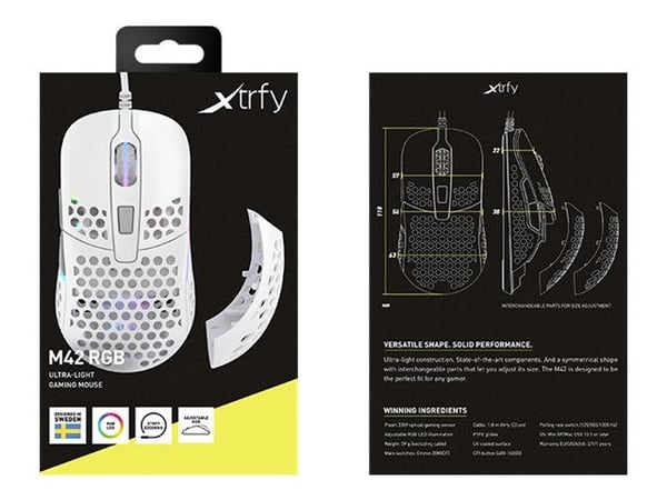 CHERRY XTRFY M42, Molempikätinen, Optinen, USB A-tyyppi, 16000 DPI, Valkoinen