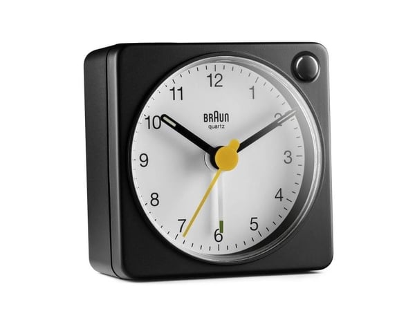 Braun BC02XBW, Quartz vekkerklokke, Rektangel, Sort, Hvit, 12 timers, Analog, Batteri