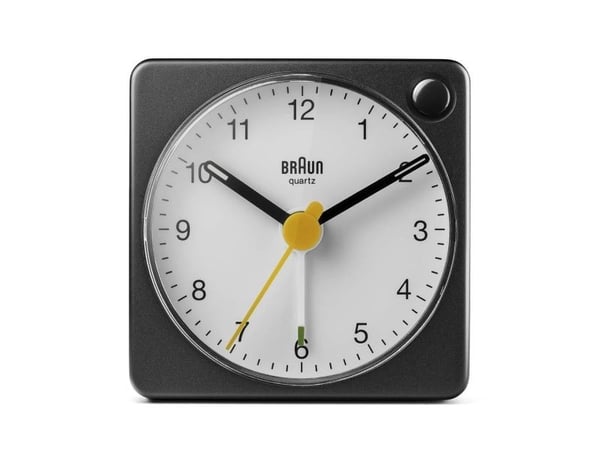 Braun BC02XBW, Quartz vekkerklokke, Rektangel, Sort, Hvit, 12 timers, Analog, Batteri