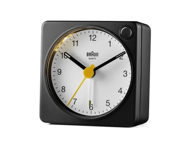 Braun BC02XBW, Quartz vekkerklokke, Rektangel, Sort, Hvit, 12 timers, Analog, Batteri