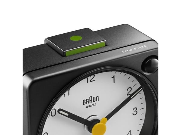 Braun BC02XBW, Quartz vekkerklokke, Rektangel, Sort, Hvit, 12 timers, Analog, Batteri