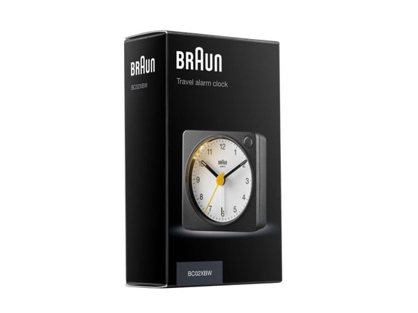 Braun BC02XBW, Quartz vekkerklokke, Rektangel, Sort, Hvit, 12 timers, Analog, Batteri