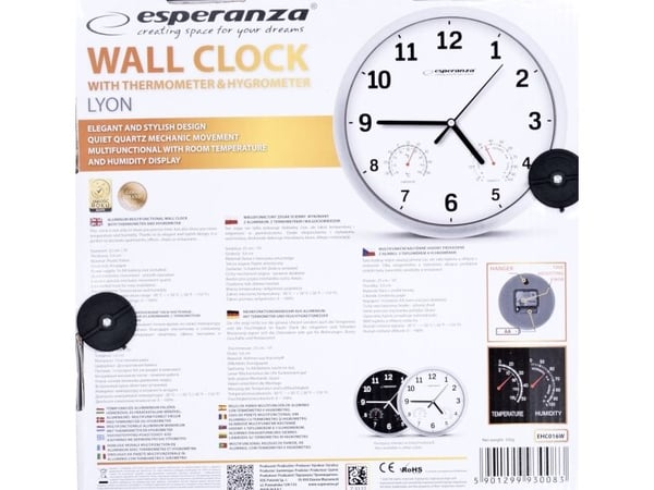 Esperanza LYON - Klokke - kvarts - veggmonterbar - 25 cm