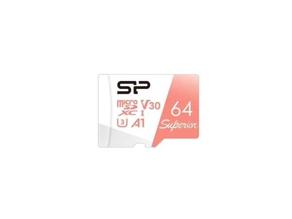 SILICON POWER Superior - Flashminnekort (microSDXC til SD-adapter inkludert) - 64 GB - A1 / Video Class V30 / UHS-I U3 / Class10 - microSDXC UHS-I