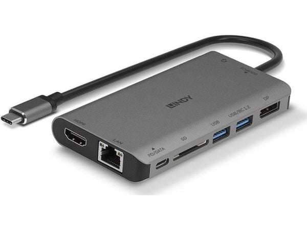 Lindy 43323, Koblet med ledninger (ikke trådløs), USB 3.2 Gen 1 (3.1 Gen 1) Type-C, 100 W, 1000 Mbit/s, Svart, Grå, SD