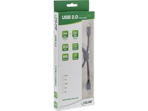 InLine 35755, 5 m, USB C, Mini-USB B, USB 2.0, Hankjønn/hankjønn, Svart