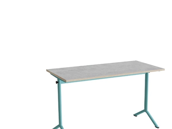 Bord Atlas 1130, 1200x600mm, lys grå linoleum, turkis stel