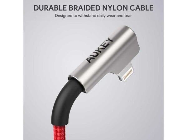 CB-AL01 Rød OEM Nylon USB-kabel - Lyn | 2m | 90 graders plugger | MFi-sertifisert