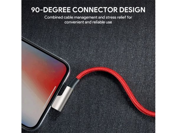 CB-AL01 Rød OEM Nylon USB-kabel - Lyn | 2m | 90 graders plugger | MFi-sertifisert