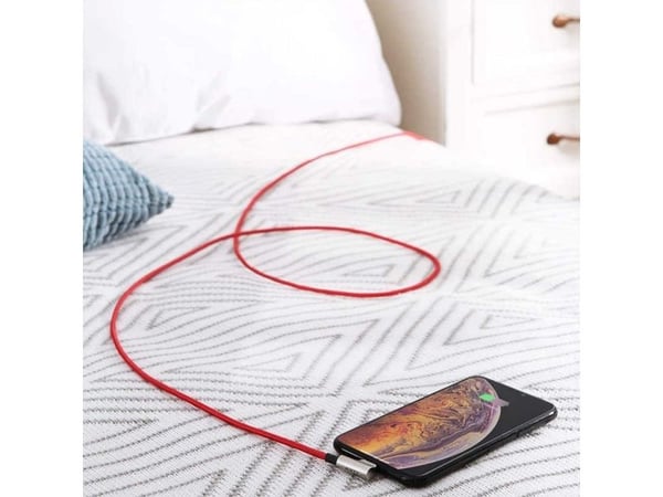 CB-AL01 Rød OEM Nylon USB-kabel - Lyn | 2m | 90 graders plugger | MFi-sertifisert