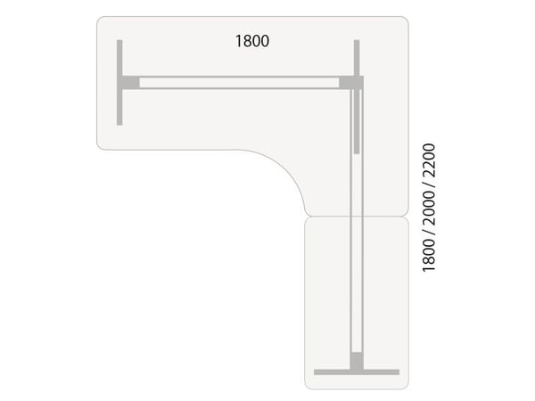 Skrivbord höj-/sänkbart DNA, ljusgrå 1800x2000 mm höger 3 ben/alugrå