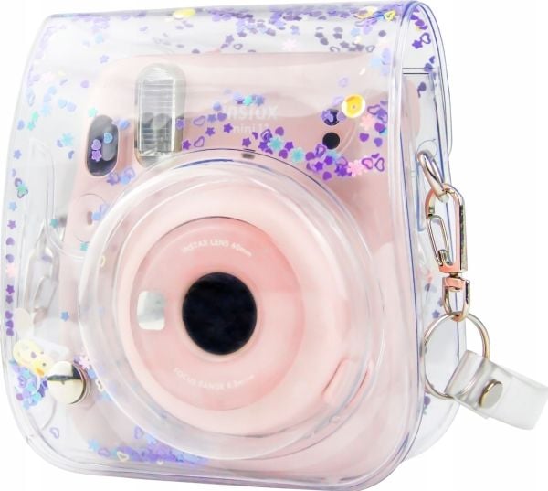 LoveInstant Instax Mini 11 etui / transparent lilla paljetter
