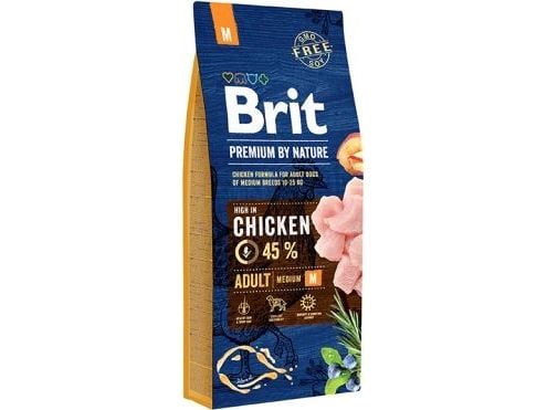 Brit Premium by Nature Adult M, Voksen, Medium (11 - 25 kg), Eple, Kylling, Mais, 15 kg