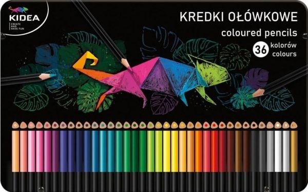 Trekantede fargekritt i metallboks 36 farger Kidea p8
