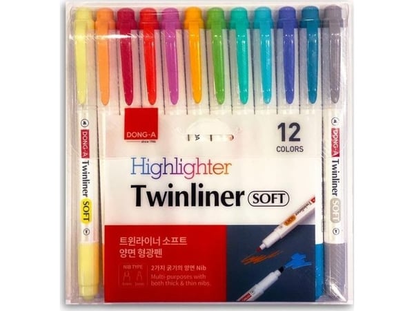 dong-a dobbeltsidig pastell highlighter 12 farger