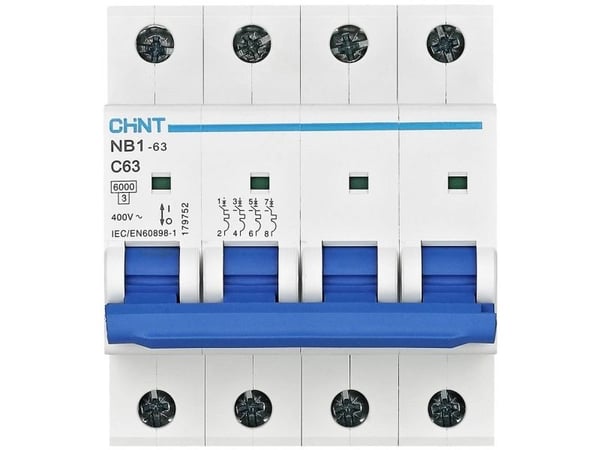 Chint 179745 NB1-63 4P C25 6kA DB Ledningssikkerhedsafbryder 4-napainen 25 A 240 V, 415 V