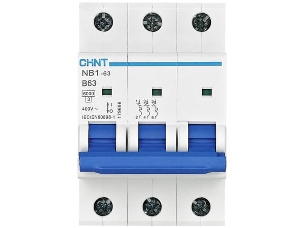 Chint 179684 NB1-63 3P B10 6kA DB ledningssäkerhetsbrytare 3-polig 10 A 240 V, 415 V