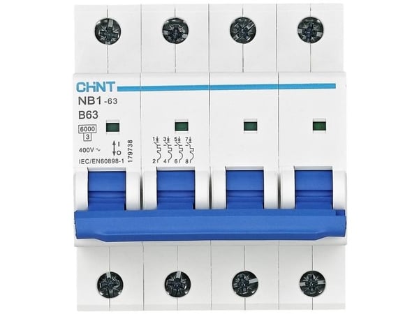 Chint 179738 NB1-63 4P B63 6kA DB Ledningssikkerhedsafbryder 4-napainen 63 A 240 V, 415 V