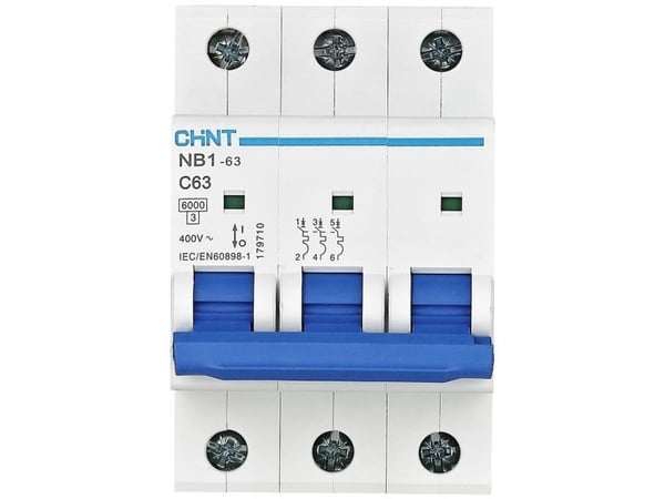 Chint 179698 NB1-63 3P C10 6kA DB Ledningssikkerhedsafbryder 3-napainen 10 A 240 V, 415 V