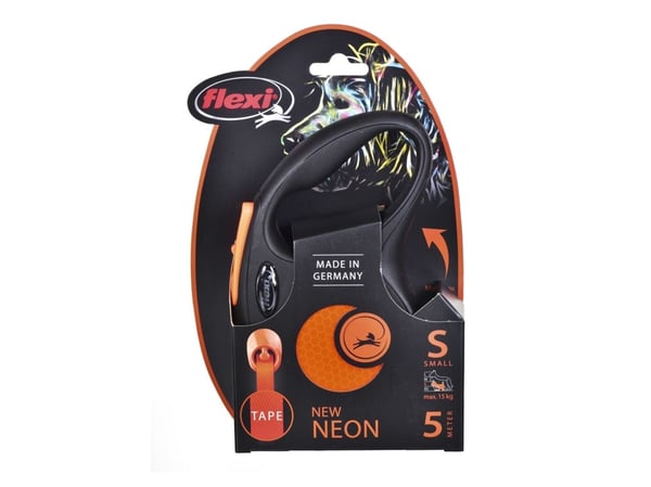 flexi New NEON bånd S, 5M, 15KG, black/neon orange