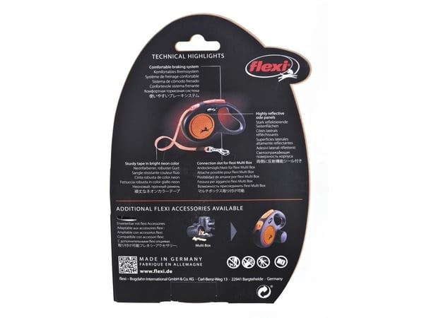 flexi New NEON bånd S, 5M, 15KG, black/neon orange