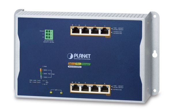 PLANET IP30, IPv6/IPv4, 4-Port, Håndtert, L2/L2+, Gigabit Ethernet (10/100/1000), Full tosidig, Strøm over Ethernet (PoE), Kan monteres på vegg