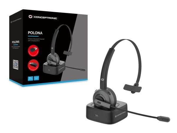 Conceptronic Polona POLONA03BDA - Hodesett - on-ear - Bluetooth - trådløs - USB-A via Bluetooth-adapter - svart