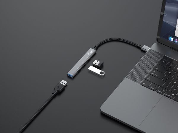 Equip 128960, USB 3.2 Gen 1 (3.1 Gen 1) Type-A, USB 2.0, USB 3.2 Gen 1 (3.1 Gen 1) Type-A, 5000 Mbit/s, Sort, Grå, Aluminium, 0,15 m
