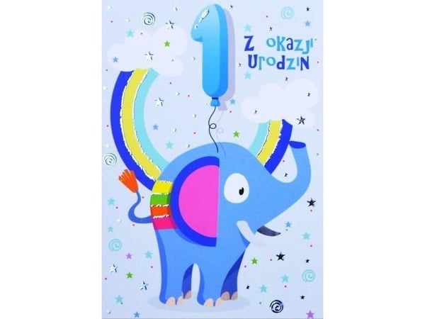 Trend kort B6 bursdagskort blå elefant sølv