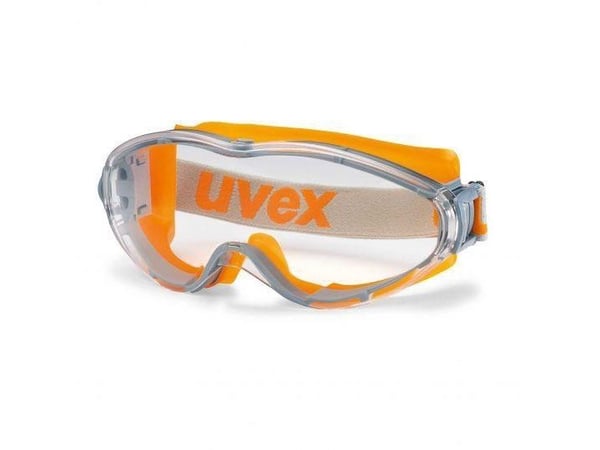 Uvex Ultrasonic -suojalasit, kirkas panoraamalinssi, supravision excellence -pinnoite, kuminauha, oranssi. Pakattu vähittäismyyntipakkaukseen 1 kpl