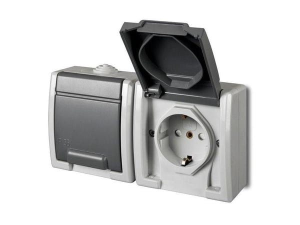 Elektra-Plast AQUANT pistorasia kaksinkertainen 2x2P+Z schuko harmaa IP55 1245-10 1245-10