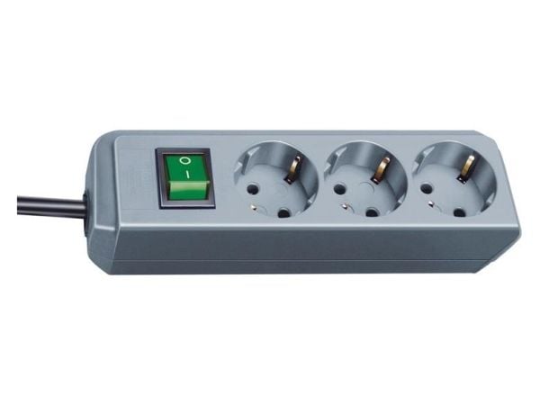 Brennenstuhl Eco-Line + Switch, 3 AC-pistorasia(a), Harmaa, Hopea, 1,5 m