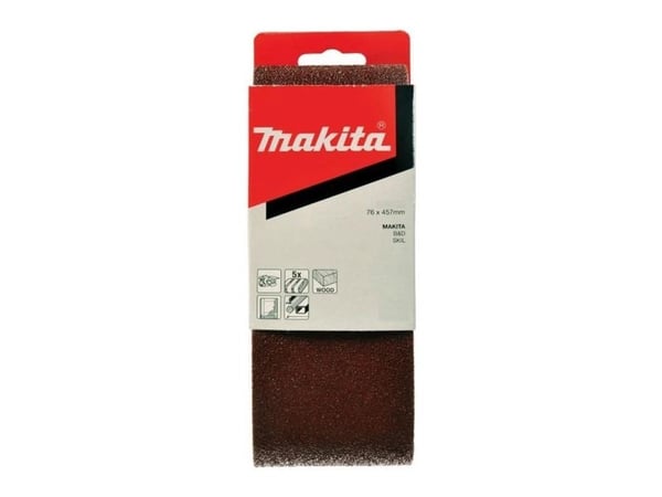 Makita - Slipebelte - for tre, metall, aluminium, stål, maling, polyvinylklorid (PVC) - 5 deler - grovkorn: 100, medium-coarse - 76 mm x 457 mm - f...