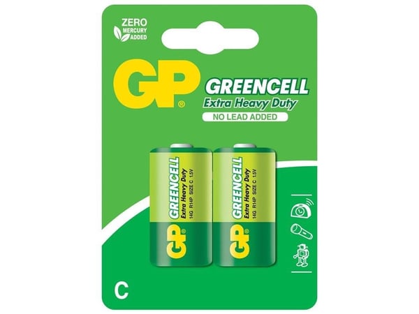 GP Batteries Greencell C, Engangsbatteri, C, Sinkklorid, 1,5 V, 2 stykker, Grønn