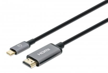 Manhattan 153607, 2 m, HDMI Type A (Standard), USB Type-C, Hankjønn, Hankjønn, Rett