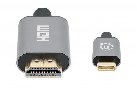 Manhattan 153607, 2 m, HDMI Type A (Standard), USB Type-C, Hankjønn, Hankjønn, Rett