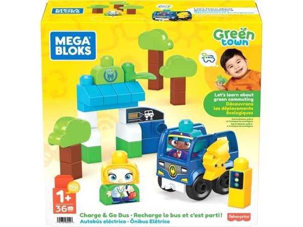 MEGA BLOKS Green Town Charge & Go Bus, Byggesett, 1 år, Plast, 35 stykker, 950 g