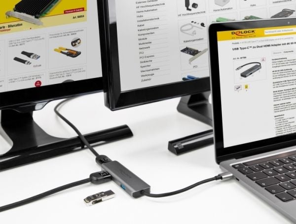 Delock - Dockningsstation - USB-C / Thunderbolt 3 - 2 x HDMI