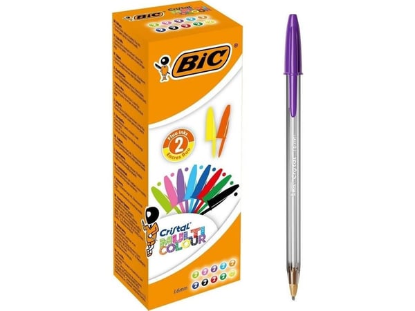 BIC Crystal, Klips, Uttrykkbar kulepenn med hengefeste, Svart, Blå, Grønn, Lyseblå, Lysegrønn, Oransje, Rosa, Lilla, Rød, Turkis, 20 stykker