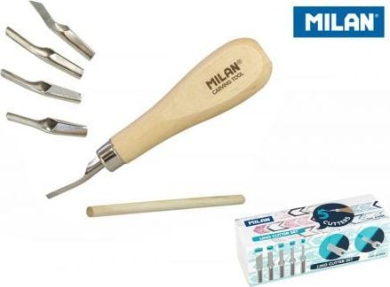 Set med 5 linoleumskärverktyg för linoleumgravyr i återförslutbar box