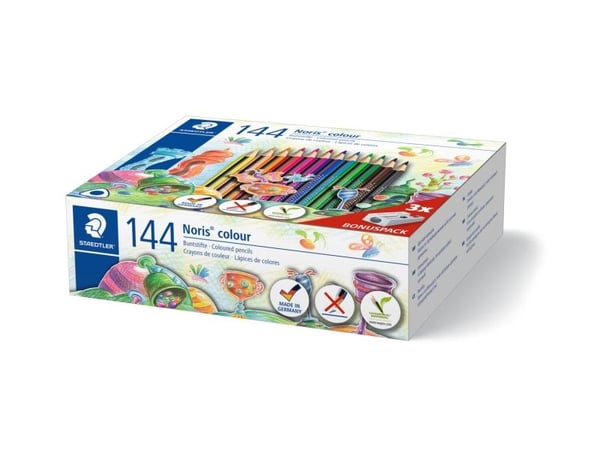 Farveblyanter Staedtler Noris® colour 187 - klassesæt med 144 stk. inkl. blyantspidsere