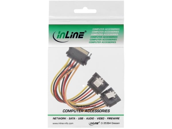 InLine 29683C, 2 x SATA 155-pin, SATA 15-pin, 0,3 m, Hankjønn, Hunkjønn, Rett
