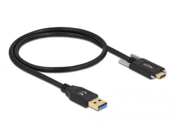 Delock - USB-kabel - 24 pin USB-C (hann) til 24 pin USB-C (hann) - USB 3.2 Gen 1 - 3 A - 50 cm - tommelskruer - svart