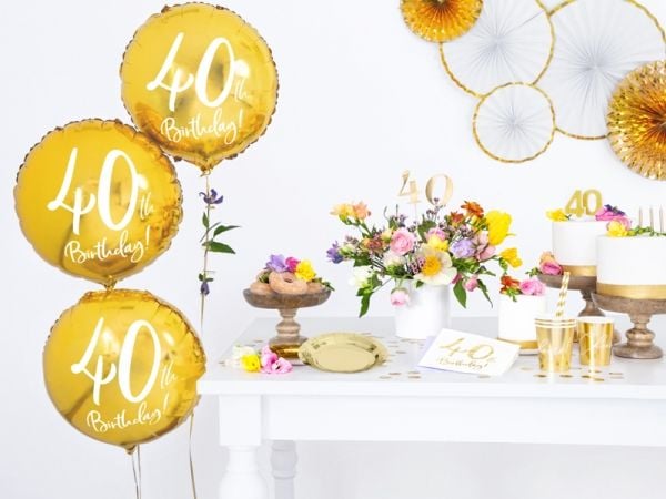 PartyDeco FB24M-40-019-KARTON, Gull, Hvit, Rund, Folie, Bursdag, Engelsk, 45 cm