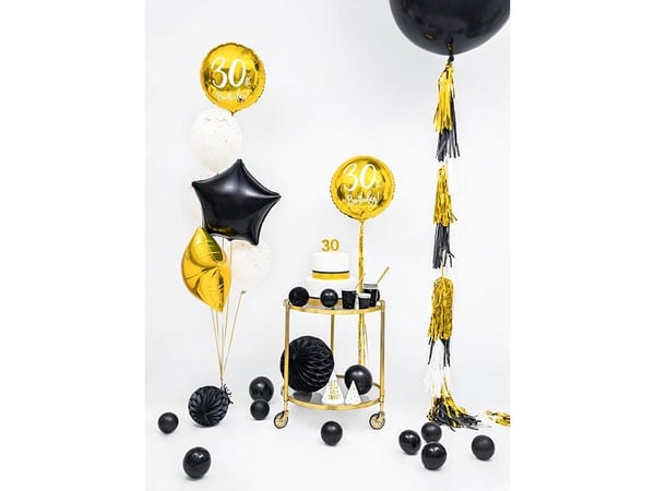 PartyDeco FB24M-30-019-KARTON, Gull, Hvit, Rund, Folie, Bursdag, Engelsk, 50 stykker