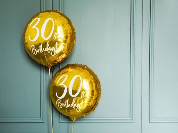 PartyDeco FB24M-30-019-KARTON, Gull, Hvit, Rund, Folie, Bursdag, Engelsk, 50 stykker