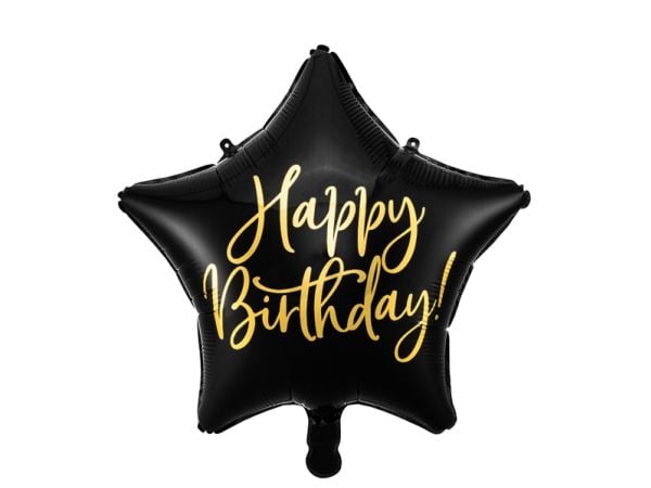 PartyDeco FB93-010-KARTON, Musta, Kulta, Star, Kalvo, Syntymäpäivä, Englanti, 40 cm