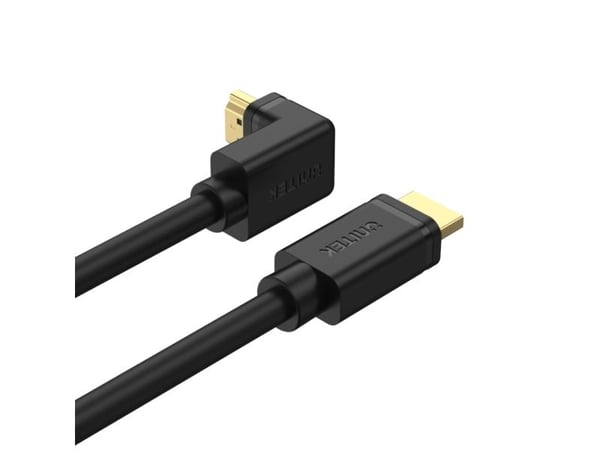 Unitek - High Speed - HDMI-kabel med Ethernet - HDMI hann rett til HDMI hann høyrevinklet - 2 m - trippel beskyttelse - svart - 4K 60Hz støtte