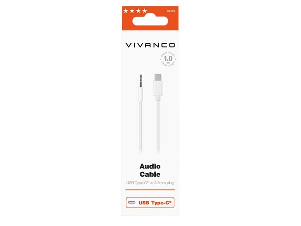 Vivanco ACVVUSBC10W, 3.5mm, Hankjønn, USB Type-C, Hankjønn, 1 m, Hvit
